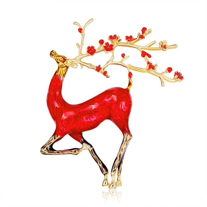 Red Enamel & Goldtone Deer Brooch made by Zulily
