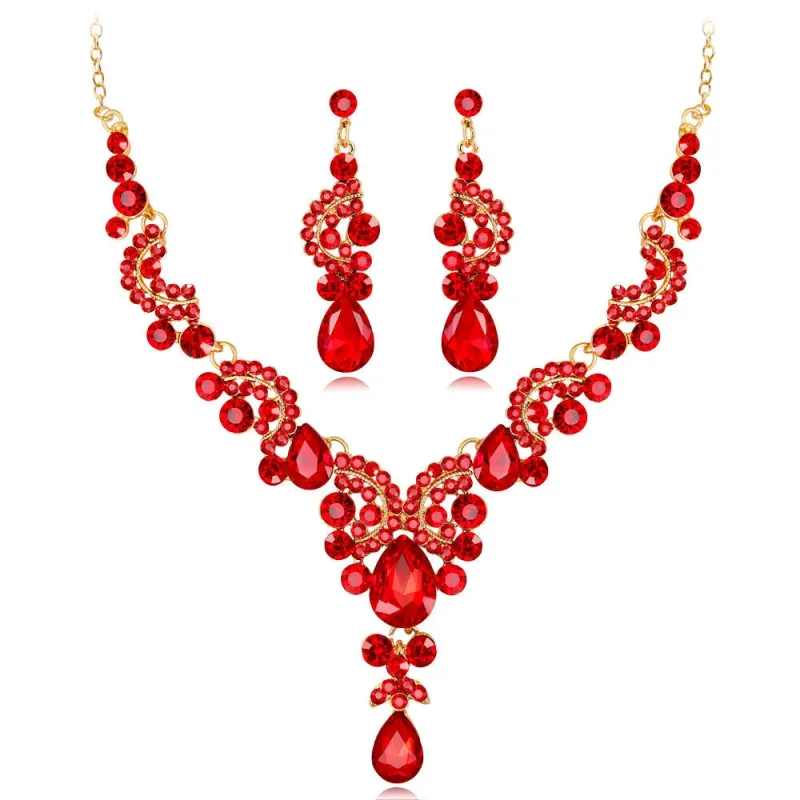 Red Crystal & Cubic Zirconia Botany Dangle Earring & Statement Necklace Set made by Zulily