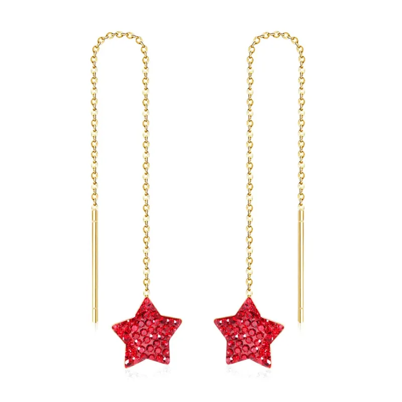 Red Cubic Zirconia & Goldtone Star Threader Earrings made by Zulily