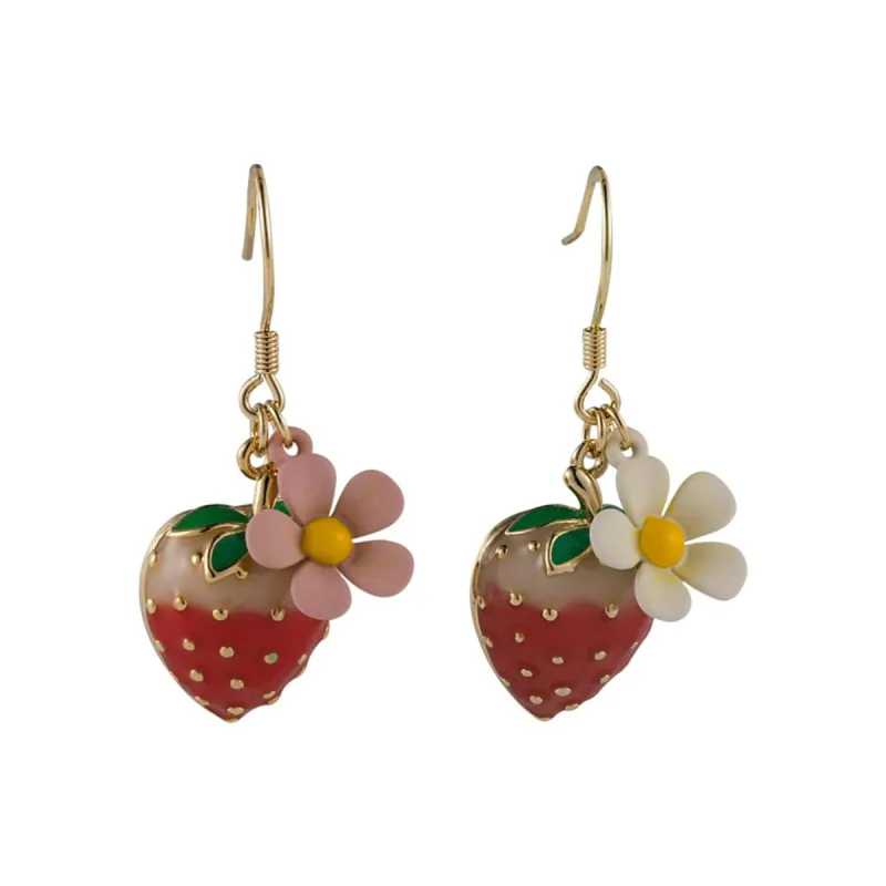 Red Enamel & Goldtone Strawberry Flower Drop Earrings made by Zulily