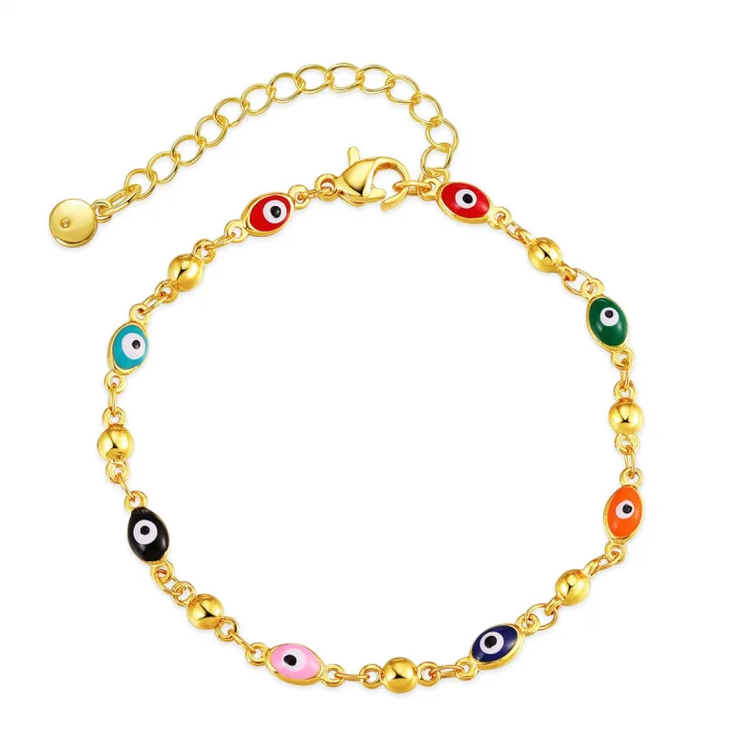 Red Enamel & Goldtone Multicolor Evil Eye Station Bracelet made by Zulily