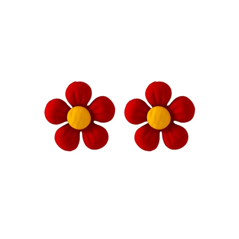 Red Enamel & Silvertone Flower Stud Earrings made by Zulily
