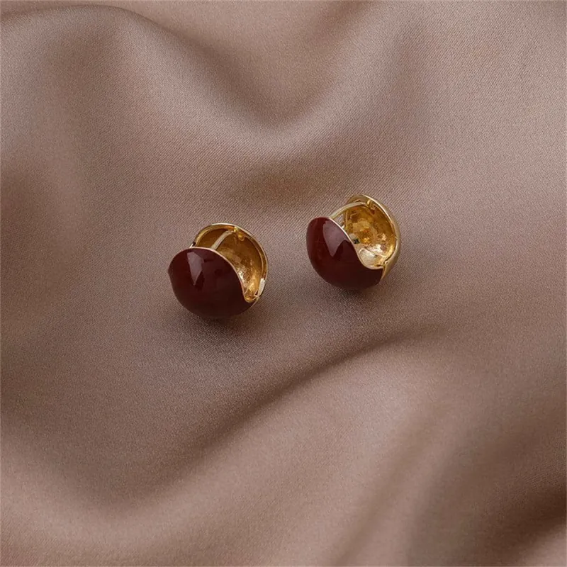 Red Enamel & Goldtone Huggie Earring made by Zulily