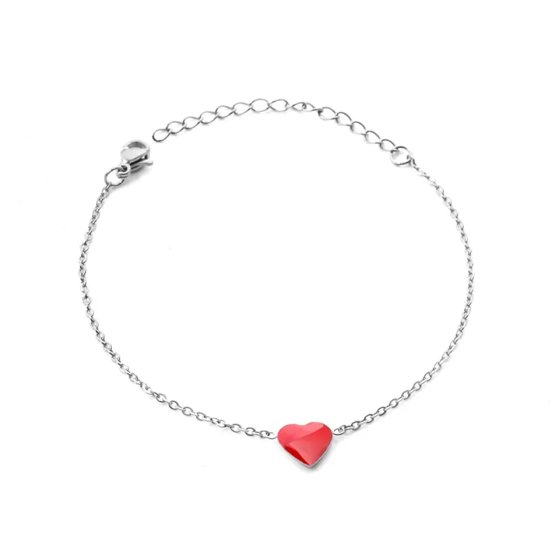 Red Enamel & Silvertone Heart Charm Bracelet made by Zulily
