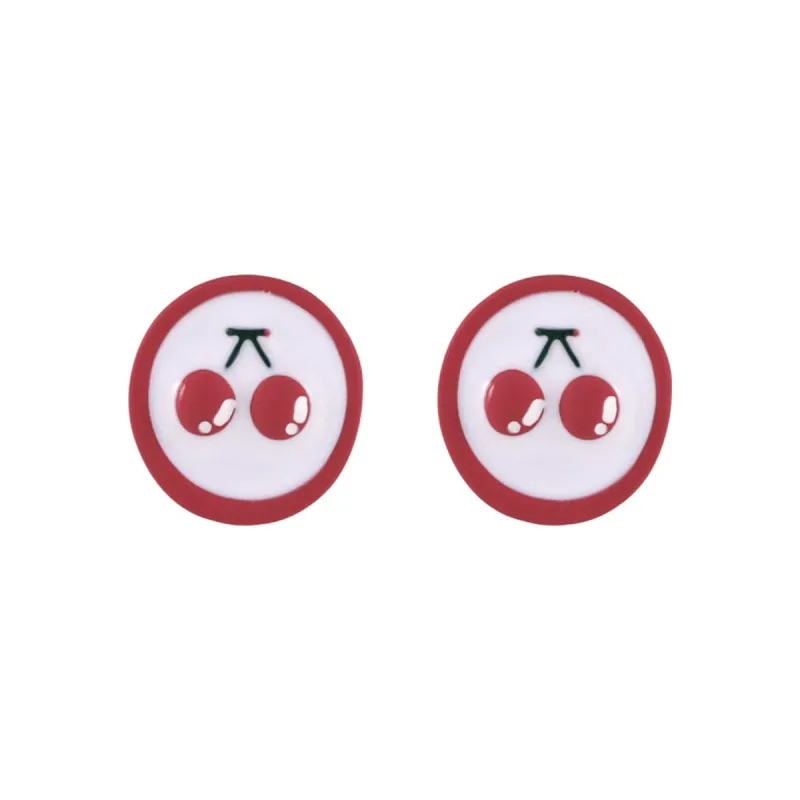 Red Enamel & Silvertone Cherry Round Stud Earrings made by Zulily
