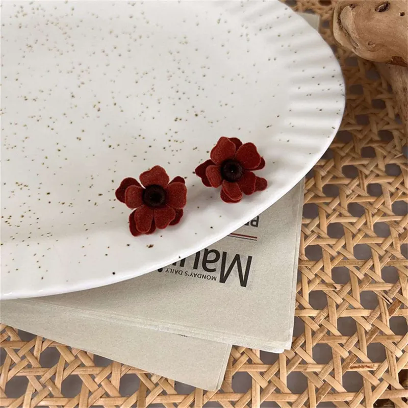 Red Flocked & Silvertone Flower Stud Earrings made by Zulily