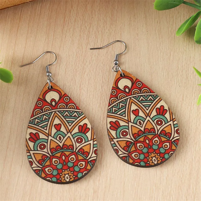 Red Wood & Silvertone Botanical Wood Drop Earrings made by Zulily