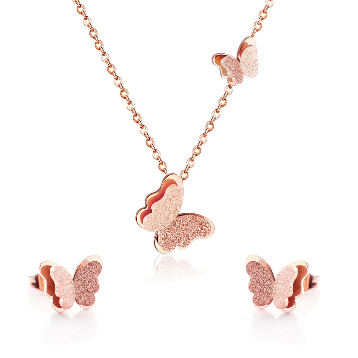 Rose Goldtone Butterfly Stud Earrings & Pendant Necklace sold by Zulily