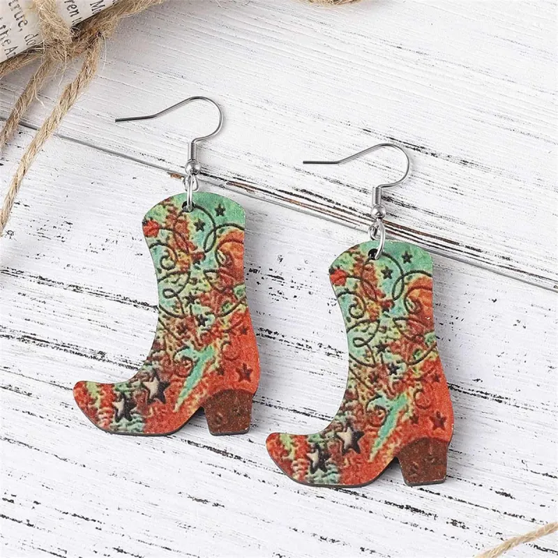 Red Wood & Silvertone Star Cowgirl Boot Drop Earring made by Zulily