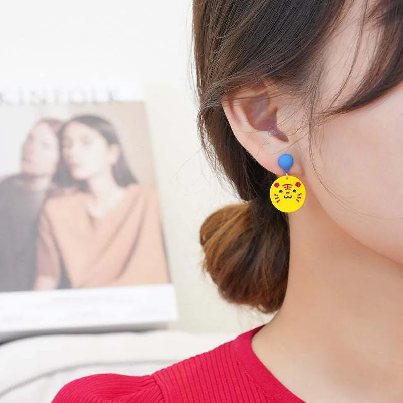 Silvertone & Yellow Enamel Tiger Dangle Earring made by Zulily