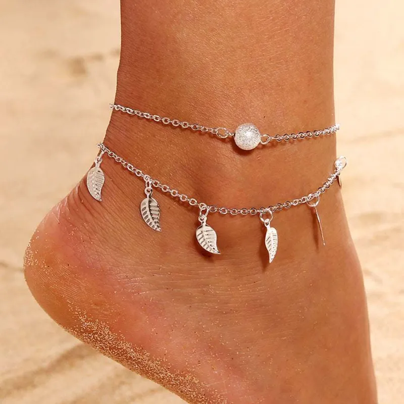 Silvertone Leaf Station Layered Anklet made by Zulily