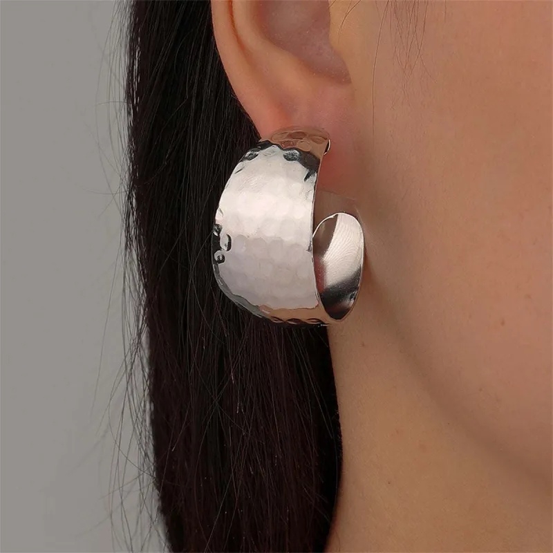 Silvertone Uneven-Surface C-Shape Drop Earrings made by Zulily
