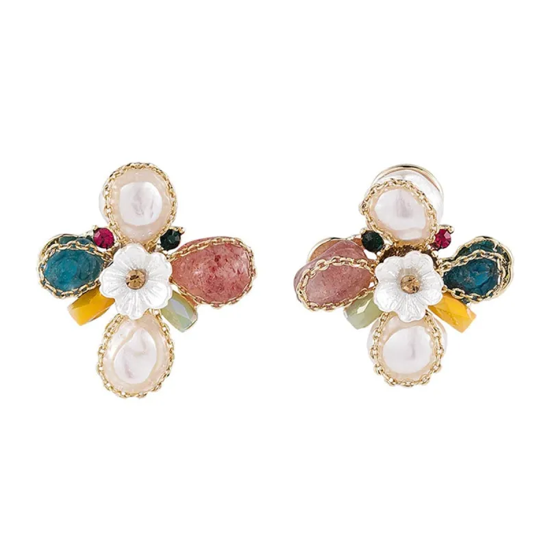 Strawberry Crystal & Goldtone Floral Stud Earrings made by Zulily