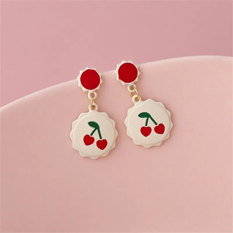 White & Red Enamel Scalloped Heart Cherry Drop Earrings made by Zulily