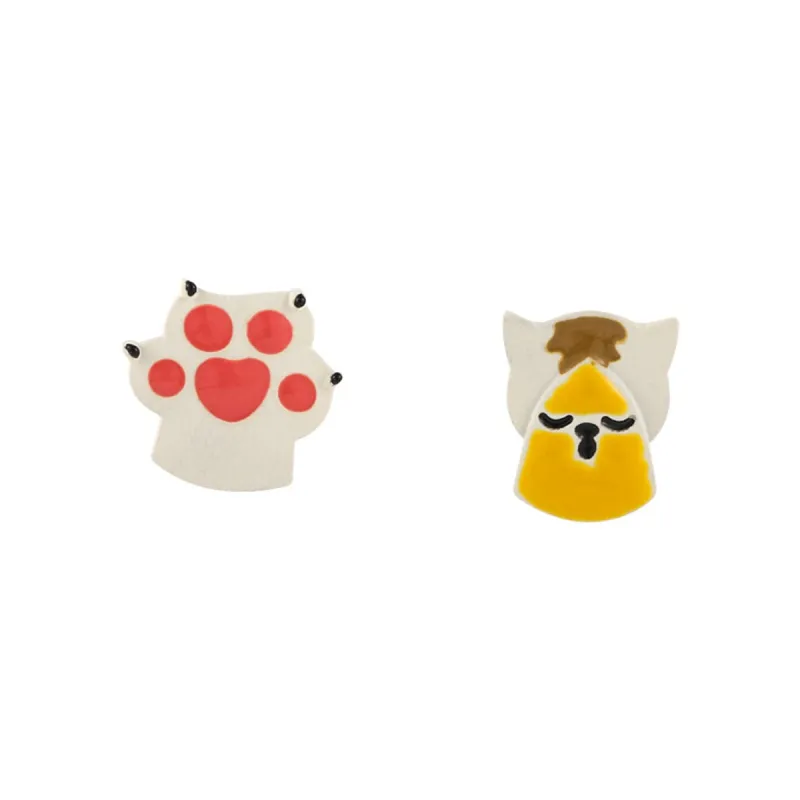 White & Yellow Cat & Paw Stud Earrings made by Zulily