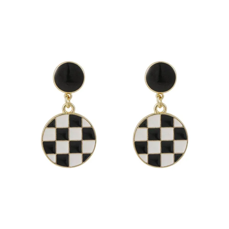 White & Black Enamel Checkerboard Round Drop Earrings made by Zulily