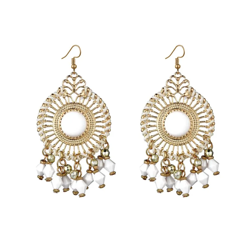 White Acrylic & Enamel Goldtone Openwork Round Drop Earrings made by Zulily