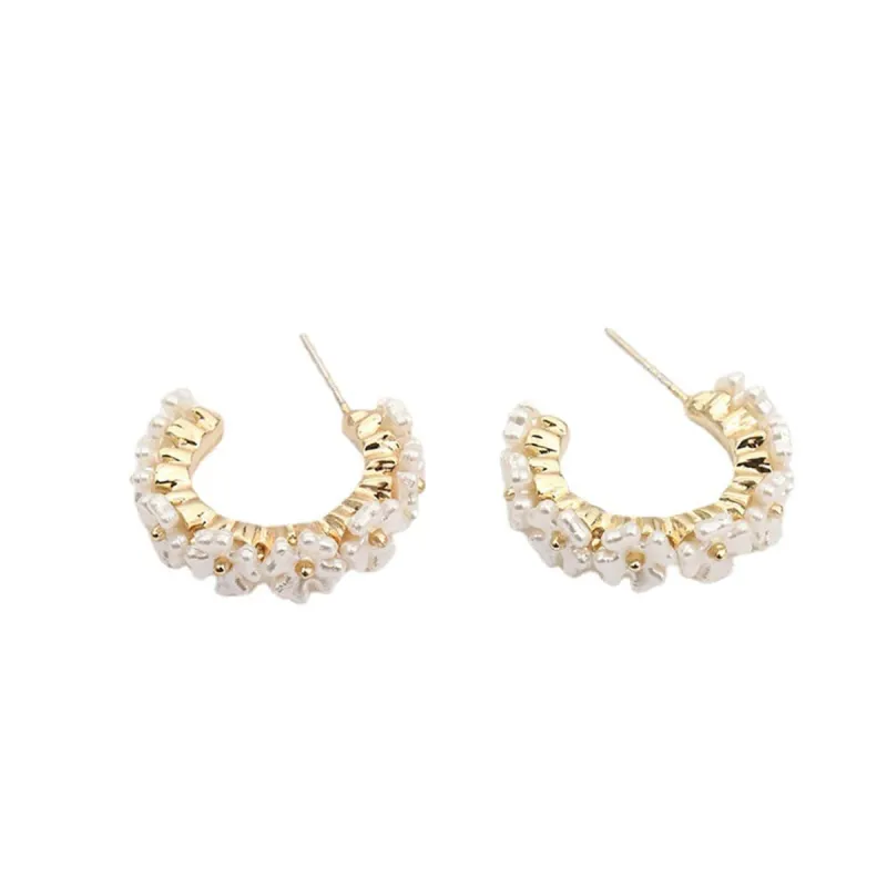 White Acrylic & Goldtone Flower Cluster Huggie Earrings made by Zulily