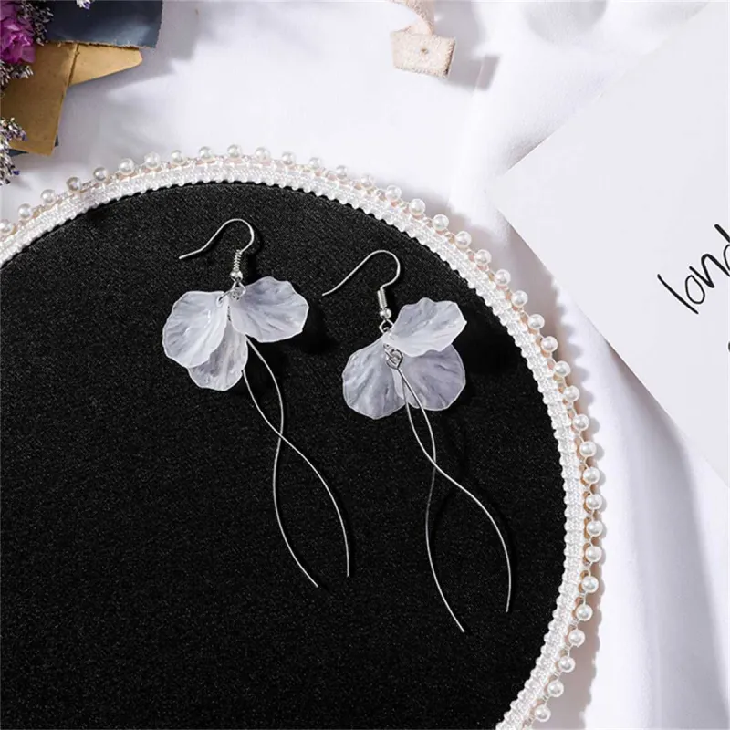 White & Silvertone Petal Trio Tassel Drop Earrings made by Zulily