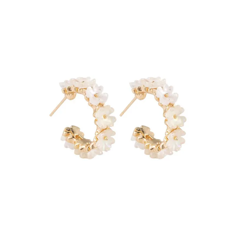 White Acrylic & Goldtone Flower Huggie Earrings made by Zulily