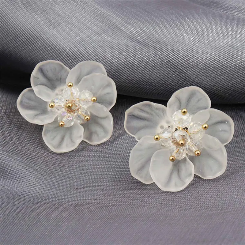 White Acrylic & Goldtone Flower Stud Earrings made by Zulily