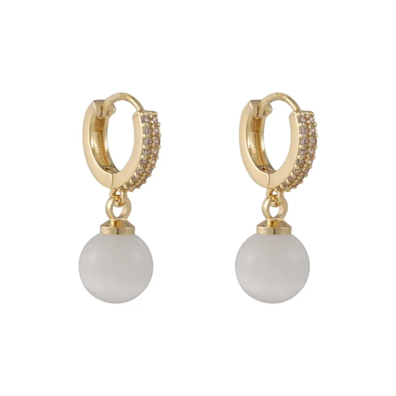 White Cubic Zirconia & Cat'S Eye Goldtone Circle Sphere Huggie Earrings made by Zulily