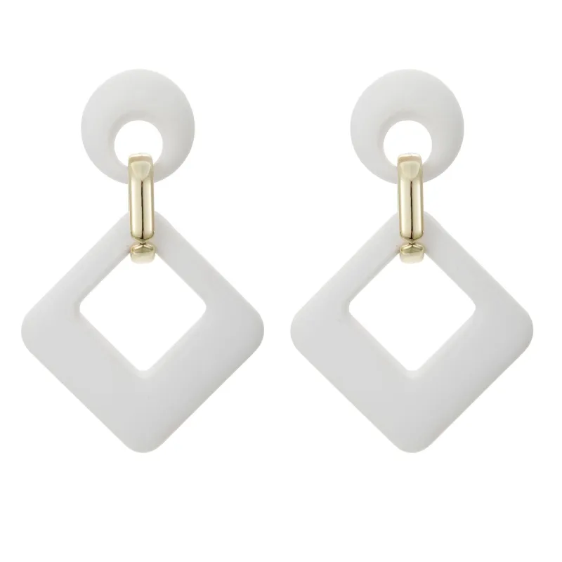 White Enamel & Goldtone Open Rhombus Drop Earrings made by Zulily