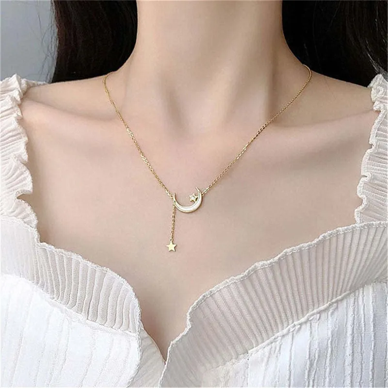 White Enamel & Goldtone Moon Star Pendant Necklace made by Zulily