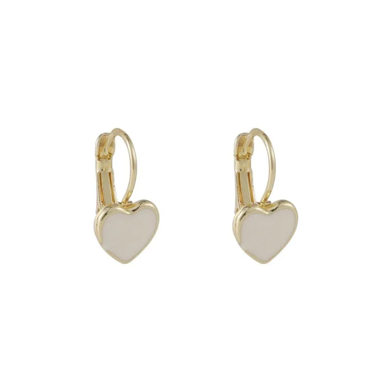 White Enamel & Goldtone Heart Huggie Earrings made by Zulily