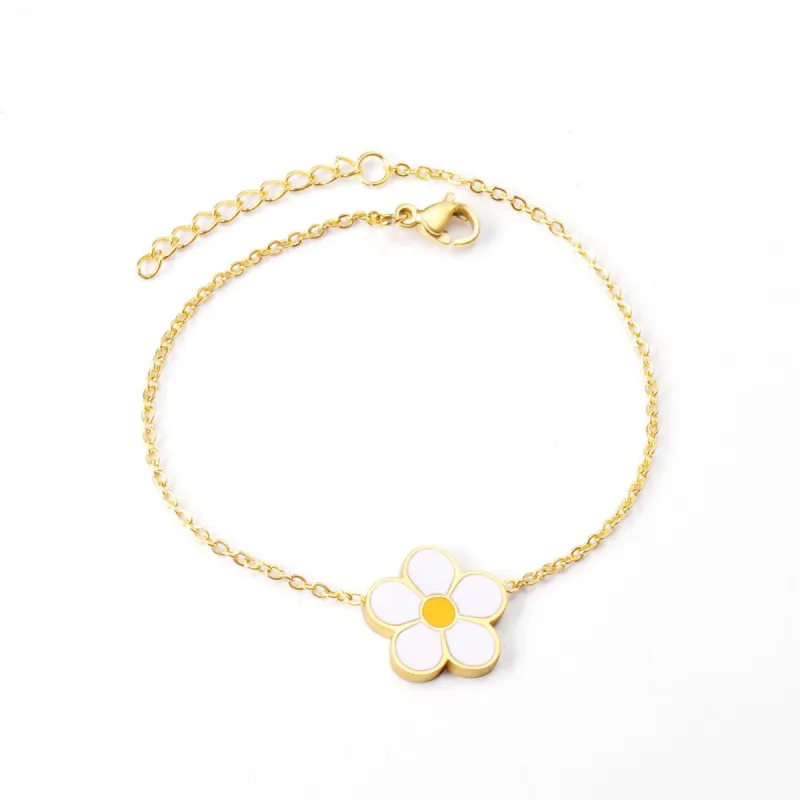 White Enamel & Goldtone Flower Charm Bracelet made by Zulily