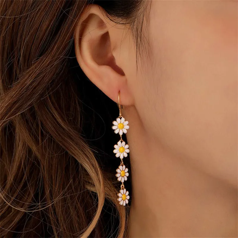 White Enamel & Goldtone Linked Mums Drop Earring made by Zulily