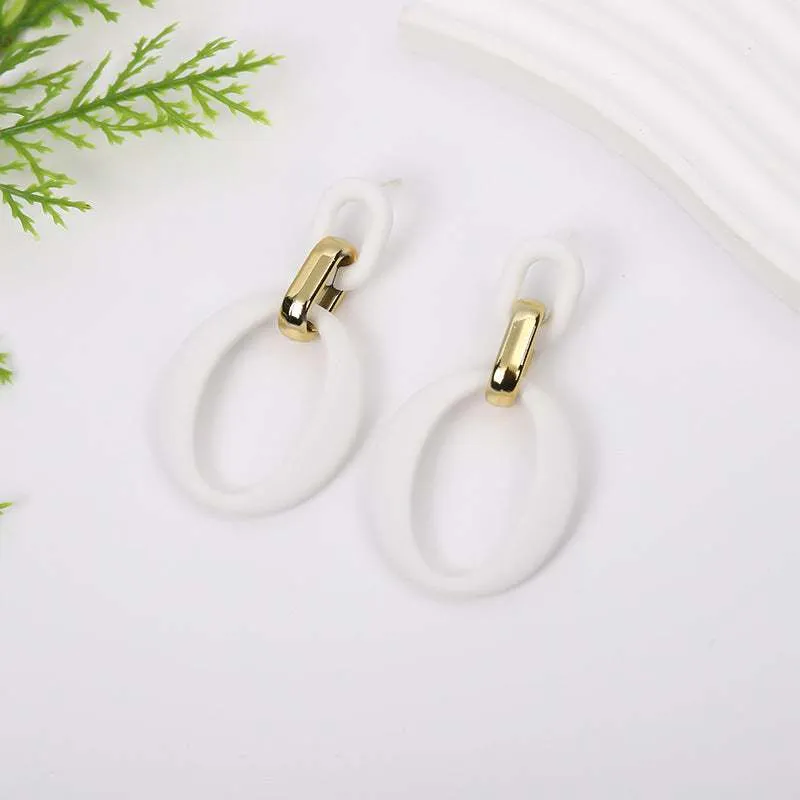 White Enamel & Goldtone Openwork Oval Drop Earrings made by Zulily