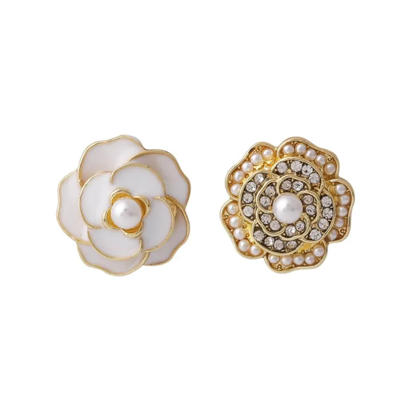White Enamel & Pearl Camellia Stud Earrings made by Zulily