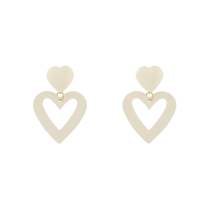 White Enamel & Goldtone Open Heart Drop Earrings made by Zulily