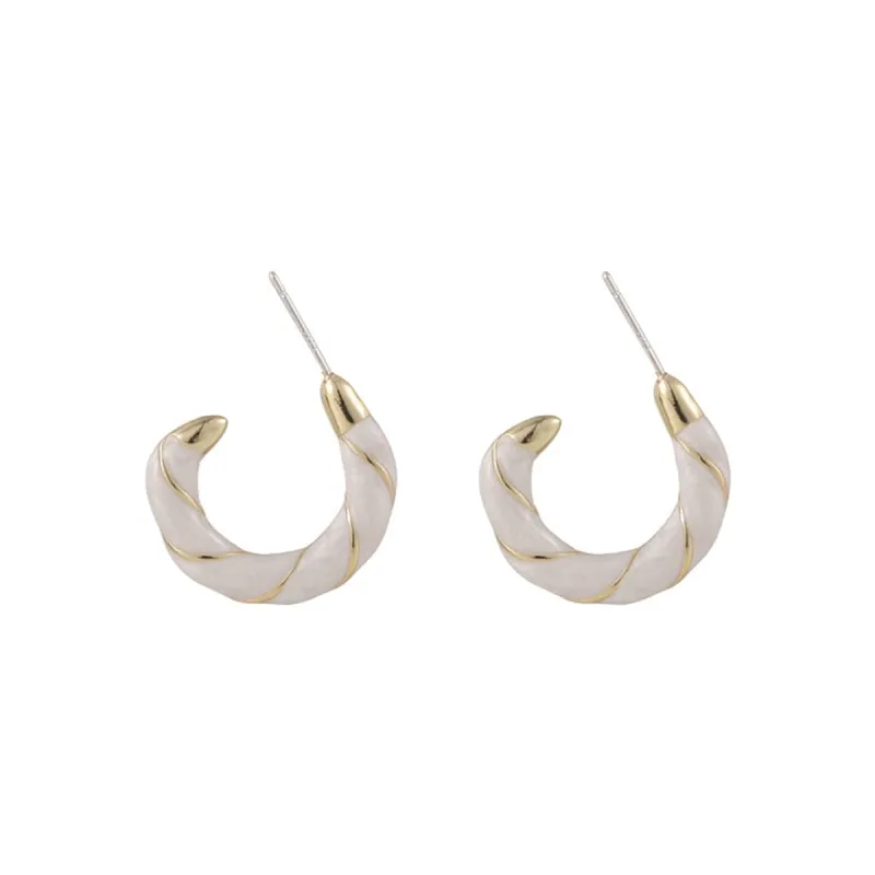 White Enamel & Goldtone Twine Huggie Earrings made by Zulily