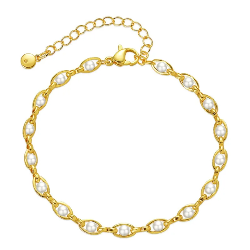 White Pearl & Goldtone Eye Chain Bracelet made by Zulily