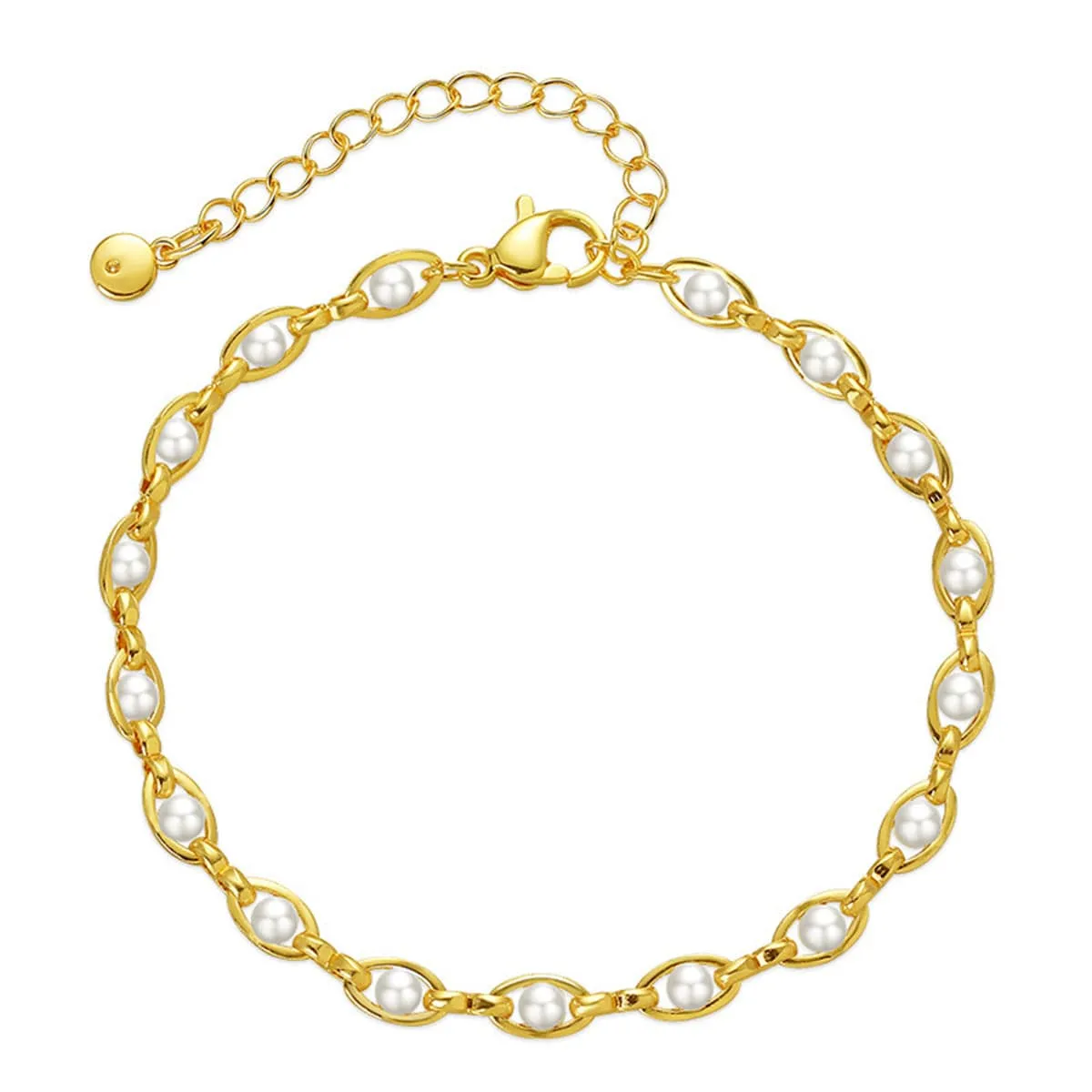 White Pearl & Goldtone Eye Chain Bracelet sold by Zulily