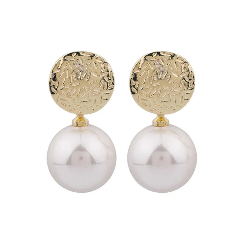 White Pearl & Goldtone Etched Circle Drop Earrings made by Zulily
