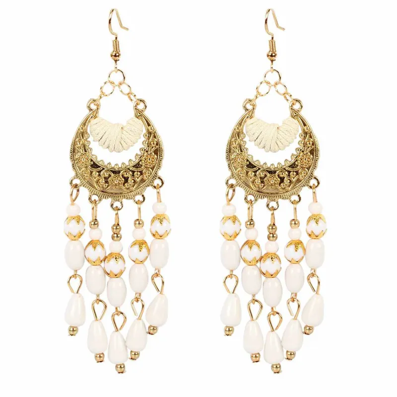 White Resin & Polyster Goldtone Tassel Drop Earrings made by Zulily