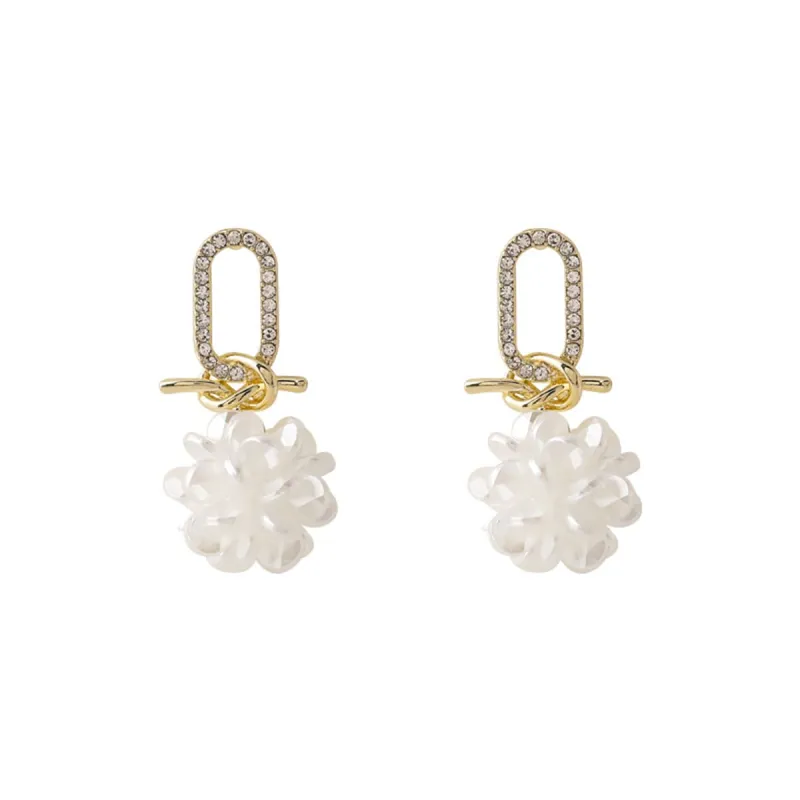 White Pearl & Cubic Zirconia Pavé Knot Floral Drop Earrings made by Zulily