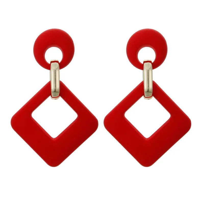 Wine Red Enamel & Goldtone Open Rhombus Drop Earrings made by Zulily