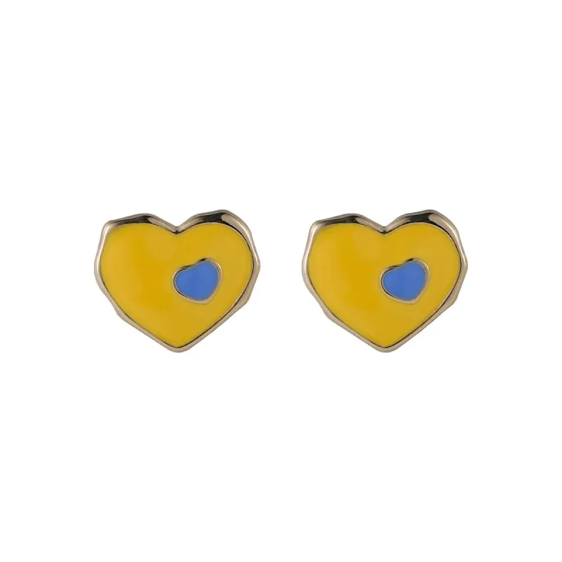 Yellow & Blue Enamel Heart Stud Earrings made by Zulily