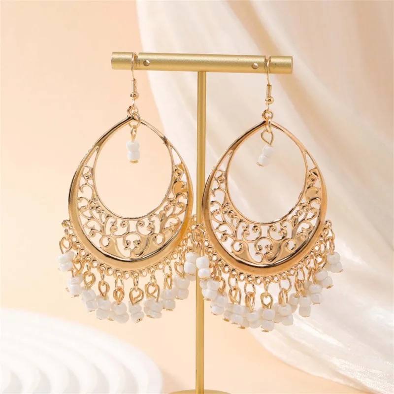 White Turquoise & Goldtone Openwork Filigree Drop Earrings made by Zulily