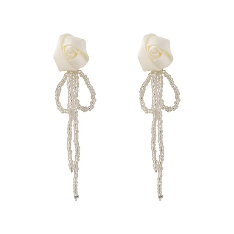 White Textile & Acrylic Rosette Beaded Tassel Drop Earrings made by Zulily