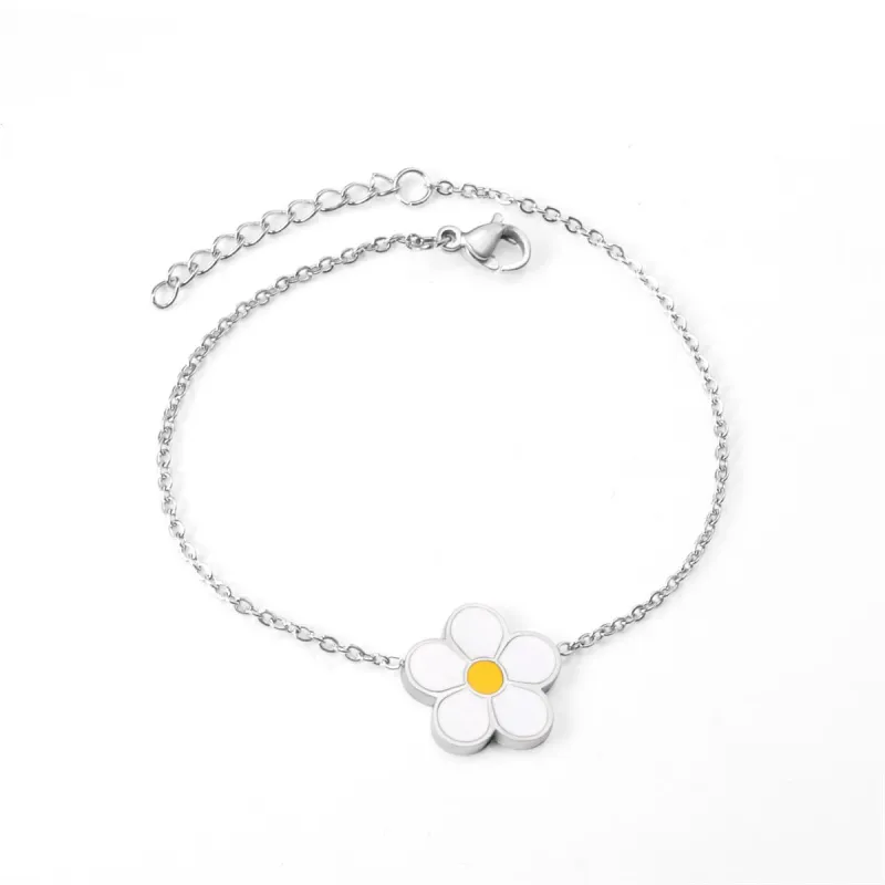 White Enamel & Silvertone Flower Charm Bracelet made by Zulily