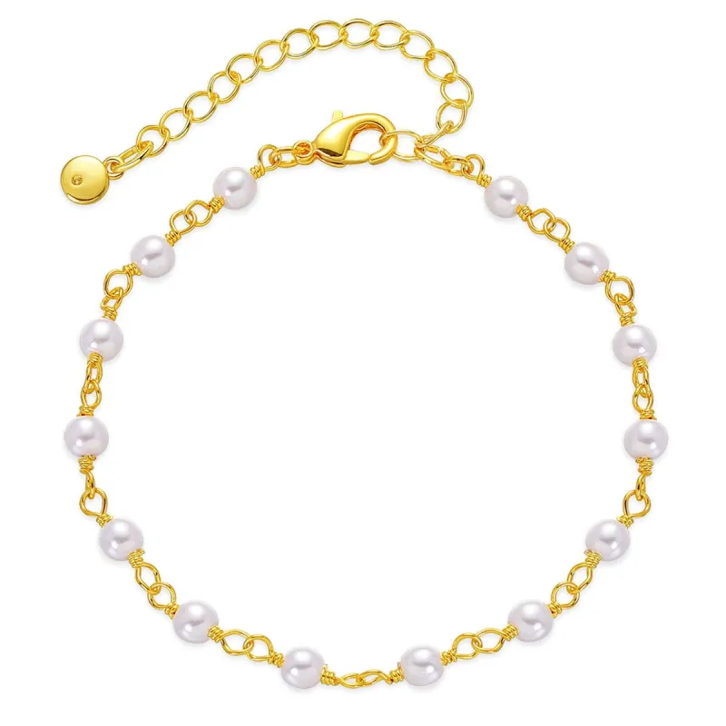White Pearl & Goldtone Round Station Anklet made by Zulily