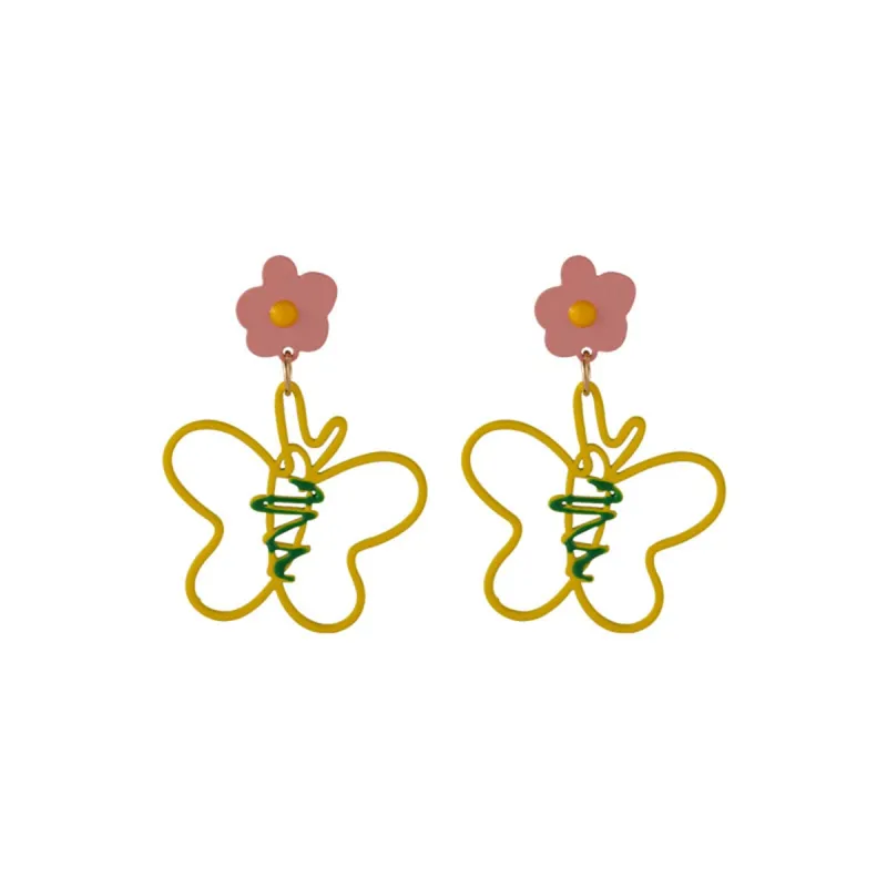 Yellow & Pink Flower Butterfly Drop Earrings made by Zulily