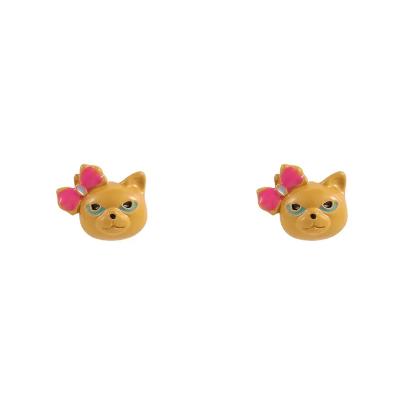 Yellow & Pink Bow Kitty Stud Earrings made by Zulily