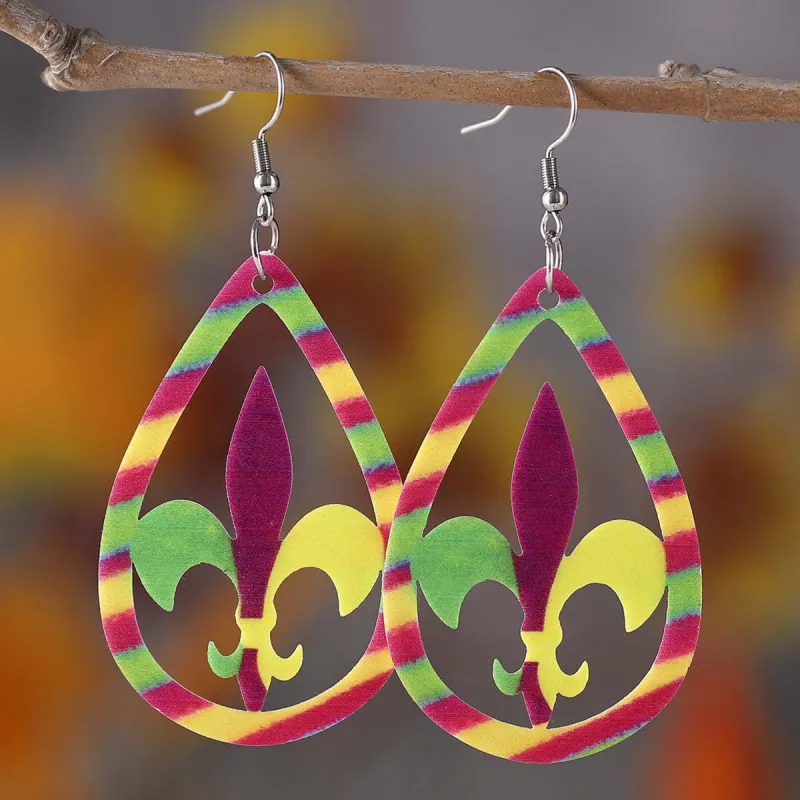Yellow & Purple Fleur-De-Lis Stripe Drop Earrings made by Zulily