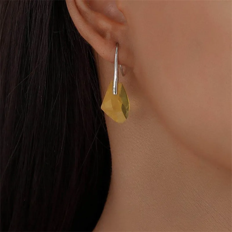 Yellow Crystal & Silvertone Drop Earrings made by Zulily